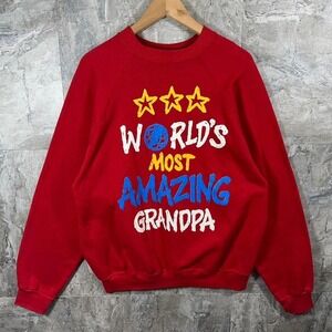Vintage 90s Tultex red World's Most Amazing Grandpa Sweatshirt Mens Size XL